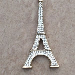 Gold Tone Long Eiffel Tower Paris Necklace